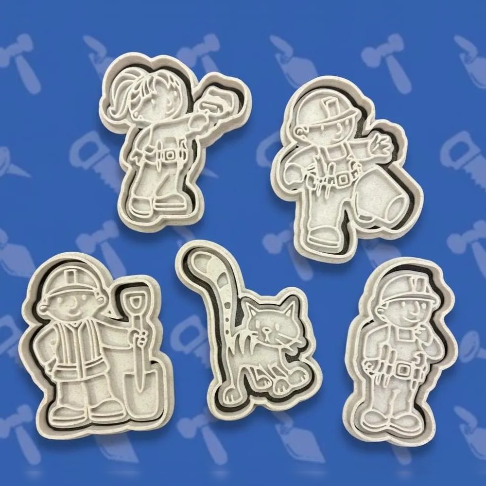 Baking With Kids - Bob the Builder Cookie Cutter Set - 5 Cutters - Bob the Builder - Stamp and Bake