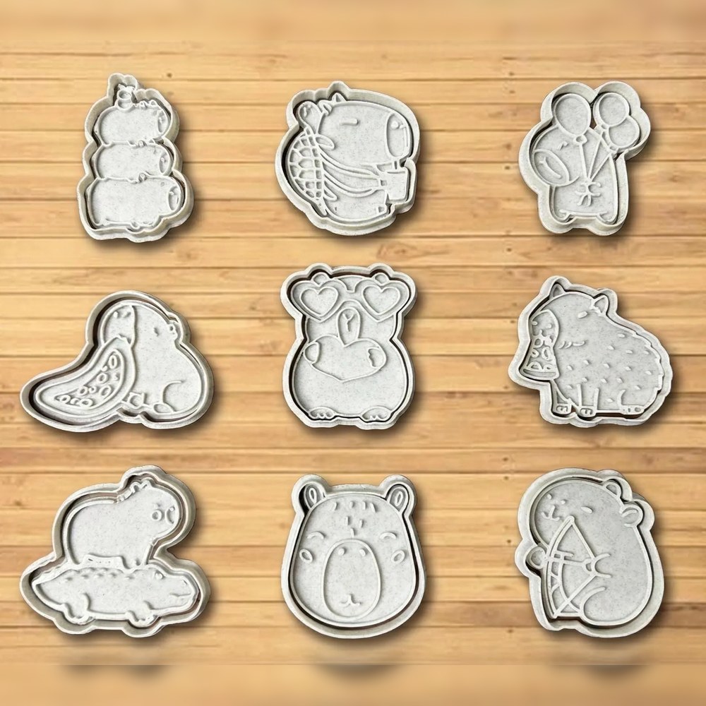 Bake Sales & Fundraisers - Capybara Cookie Cutter Set - 9 Cutters - Capybaras - Stamp and Bake