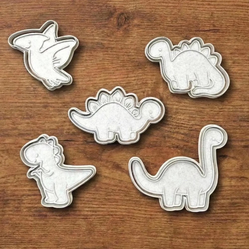Bake Sales & Fundraisers - Dinosaur Cookie Cutter Set - 5 Cutters - Dinosaurs - Stamp and Bake
