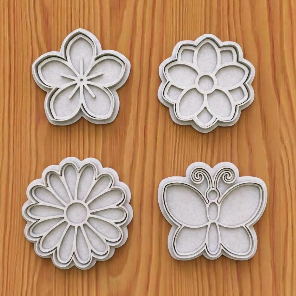 Bake Sales & Fundraisers - Flower & Butterfly Cookie Cutter Set - 4 Cutters - Fruit & Flowers - Stamp and Bake