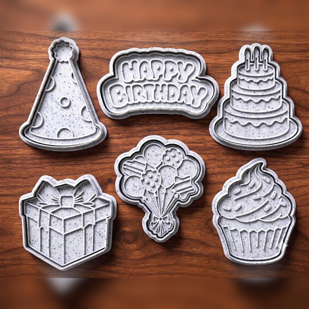 Bake Sales & Fundraisers - Happy Birthday Cookie Cutter Set - 6 Cutters - Birthday & Numbers - Stamp and Bake
