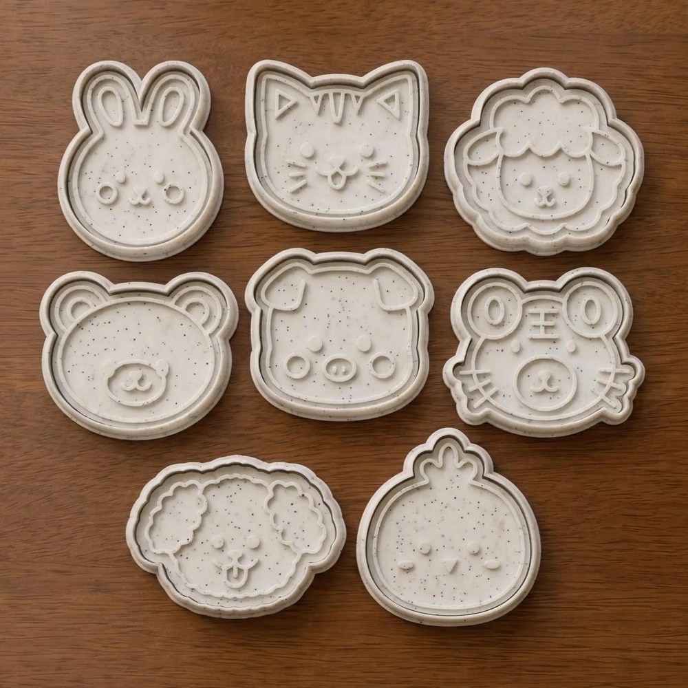Baking With Kids - Kawaii Animal Faces Cookie Cutter Set - 8 Cutters - Kawaii & Anime - Stamp and Bake