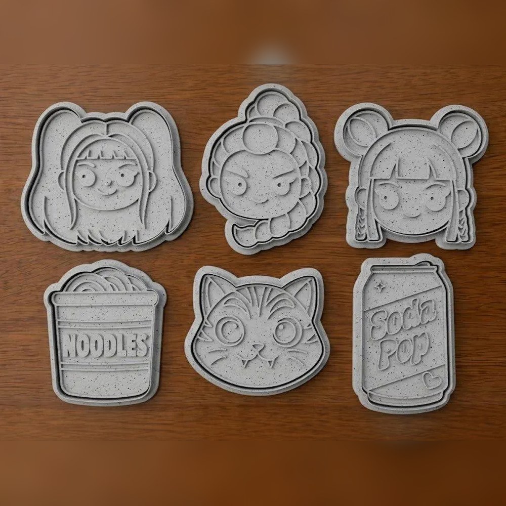 Anime & Manga - Kawaii Anime Girls Cookie Cutter Set - 6 Cutters - Kawaii & Anime - Stamp and Bake