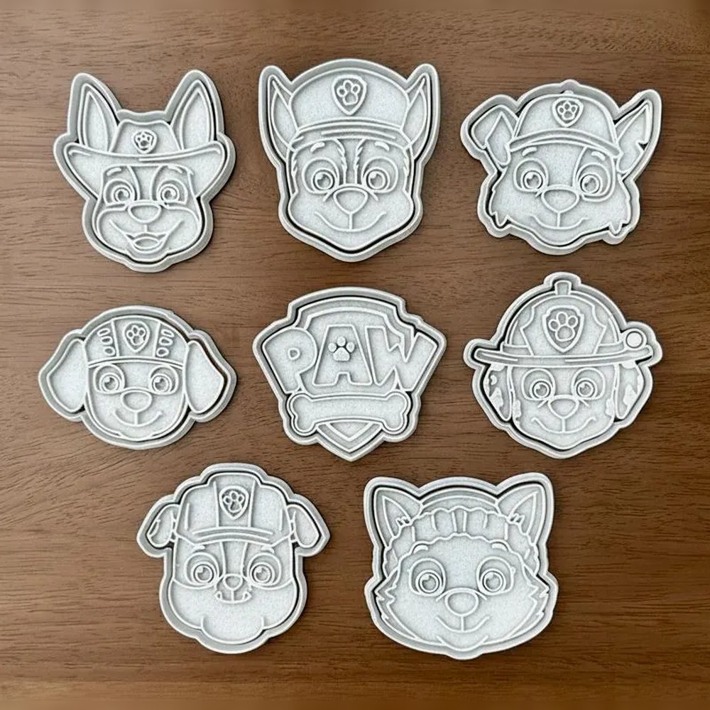 Baking With Kids - Paw Patrol Faces Cookie Cutter Set - 8 Cutters - Paw Patrol - Stamp and Bake