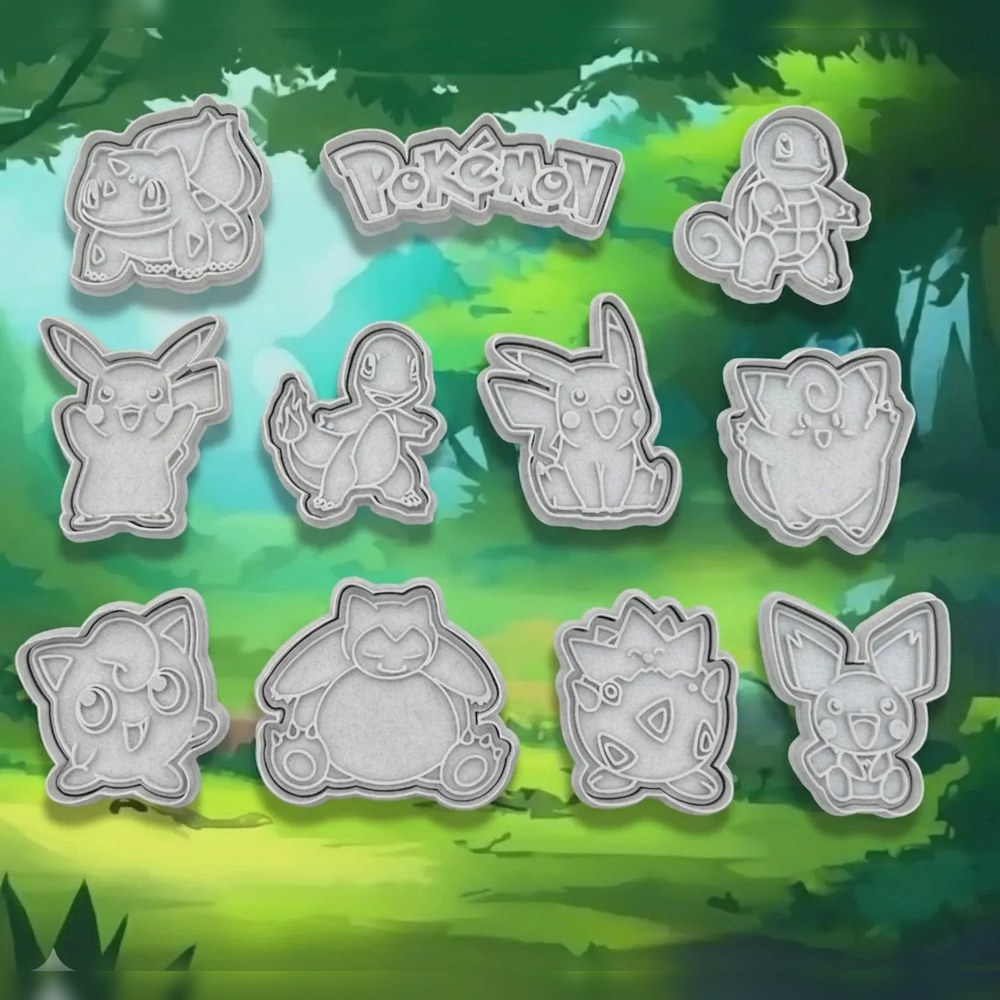 Birthday Parties - Pokemon Kanto Cookie Cutter Set - 11 Cutters - Pokemon - Stamp and Bake