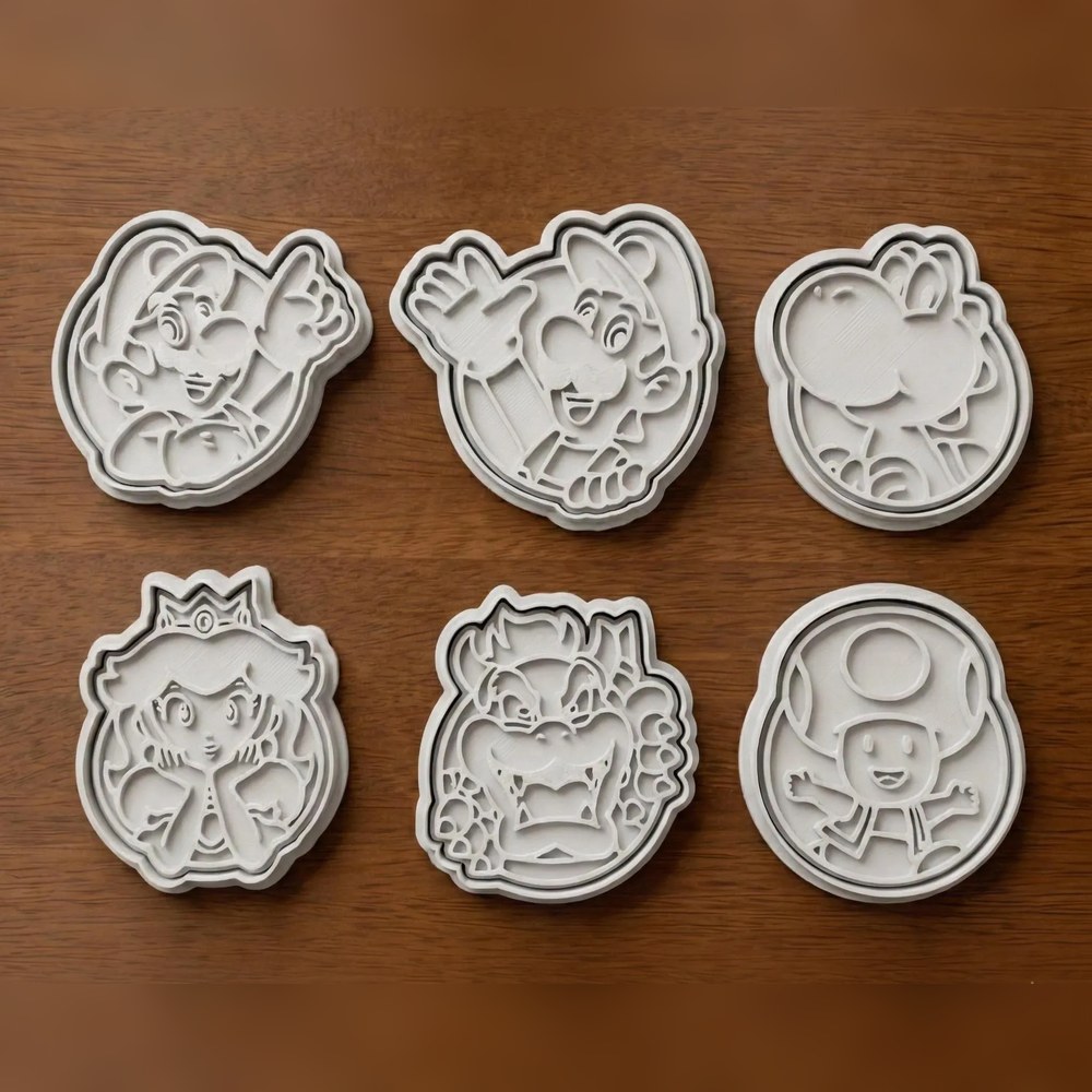 Birthday Parties - Super Mario Faces Cookie Cutter Set - 6 Cutters - Super Mario - Stamp and Bake