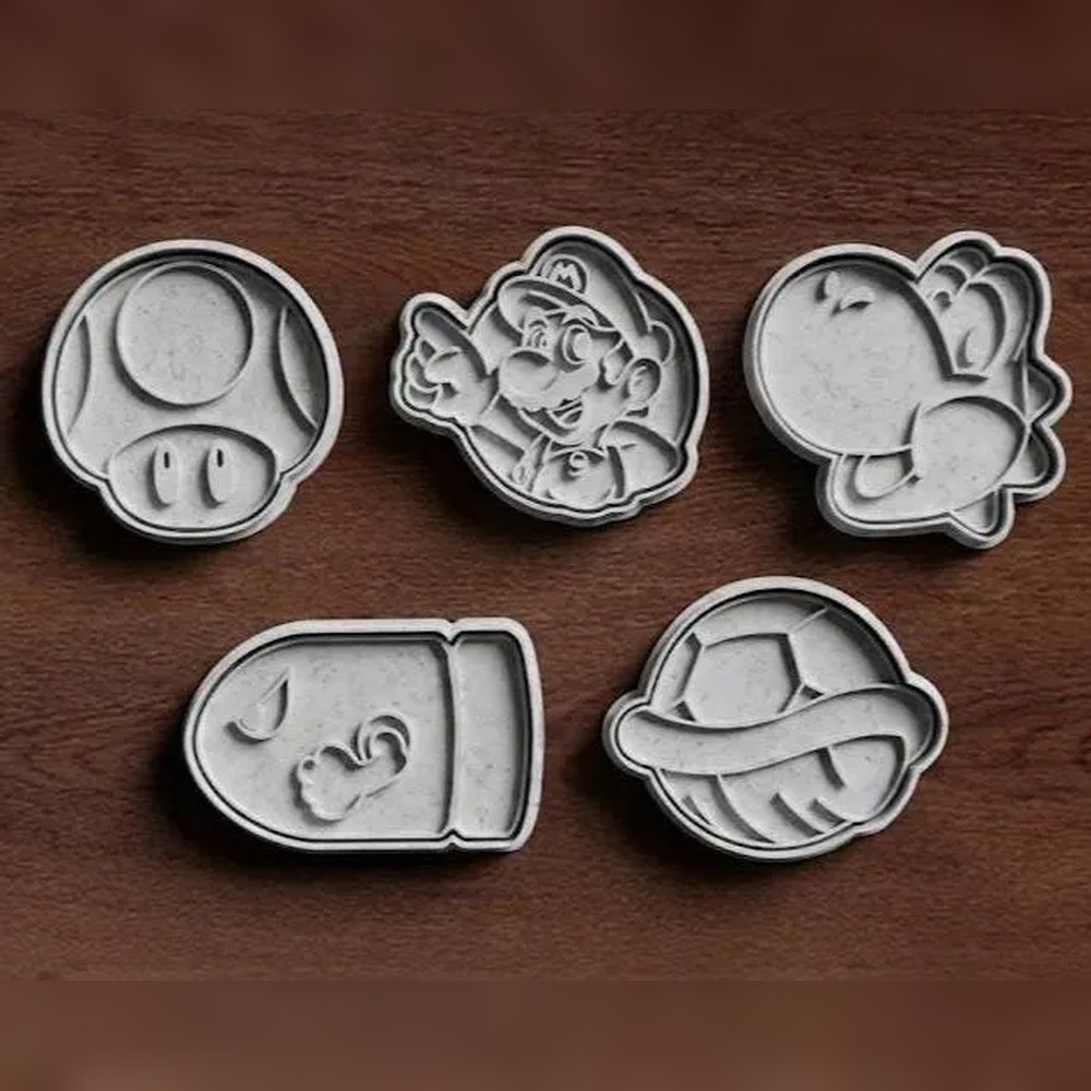 Birthday Parties - Super Mario Items Cookie Cutter Set - 5 Cutters - Super Mario - Stamp and Bake